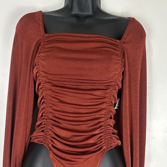 Free People Intimately Meant To Be Bodysuit S In Red / Rust Bell Long Sleeve - Picture 5 of 16